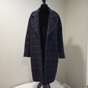 EXPRESS NAVY-BLUE CHECK WOOLSINGLE BREAST COAT WOMEN SIZE M